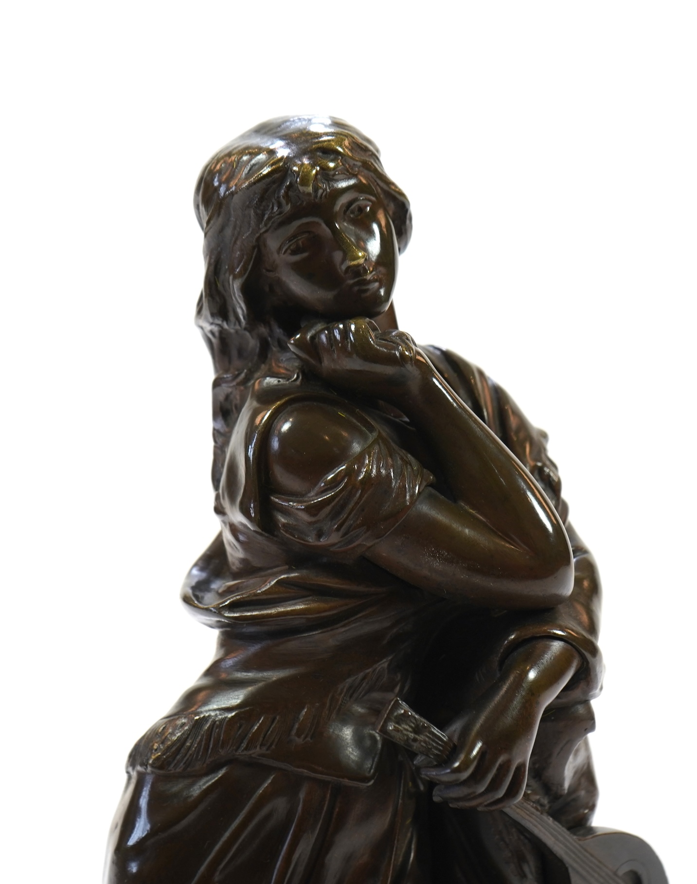 Adrien Etienne Gaudez (1845-1902), ‘Mignon’, a patinated bronze figure of peasant girl with a mandolin